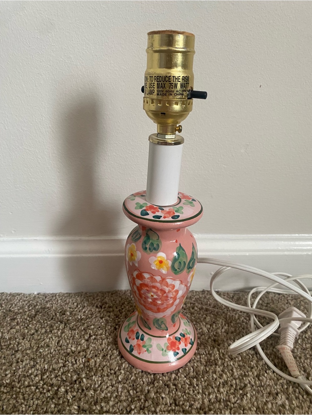 Hand-Painted Pink Floral Table Lamp Base